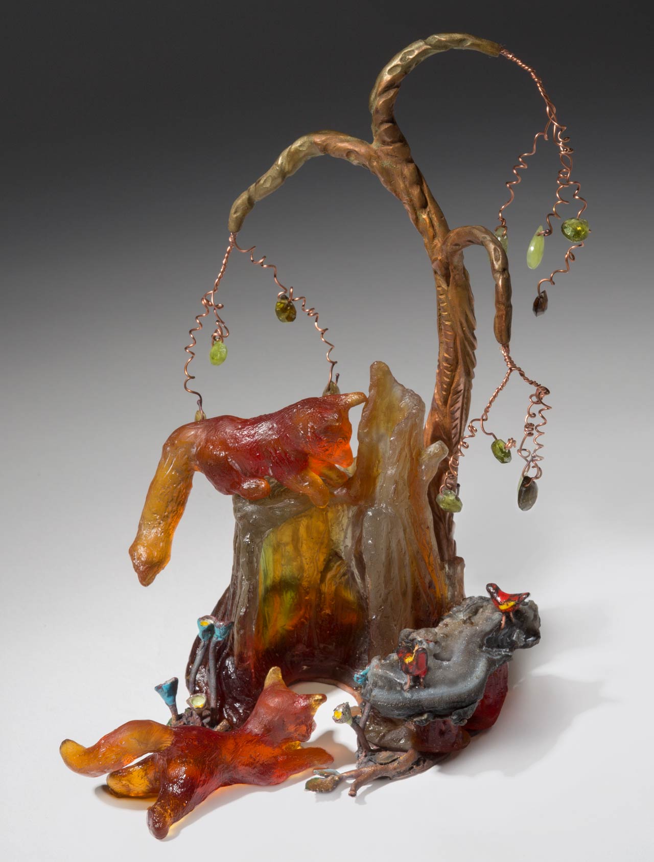 glass sculpture: foxes at play