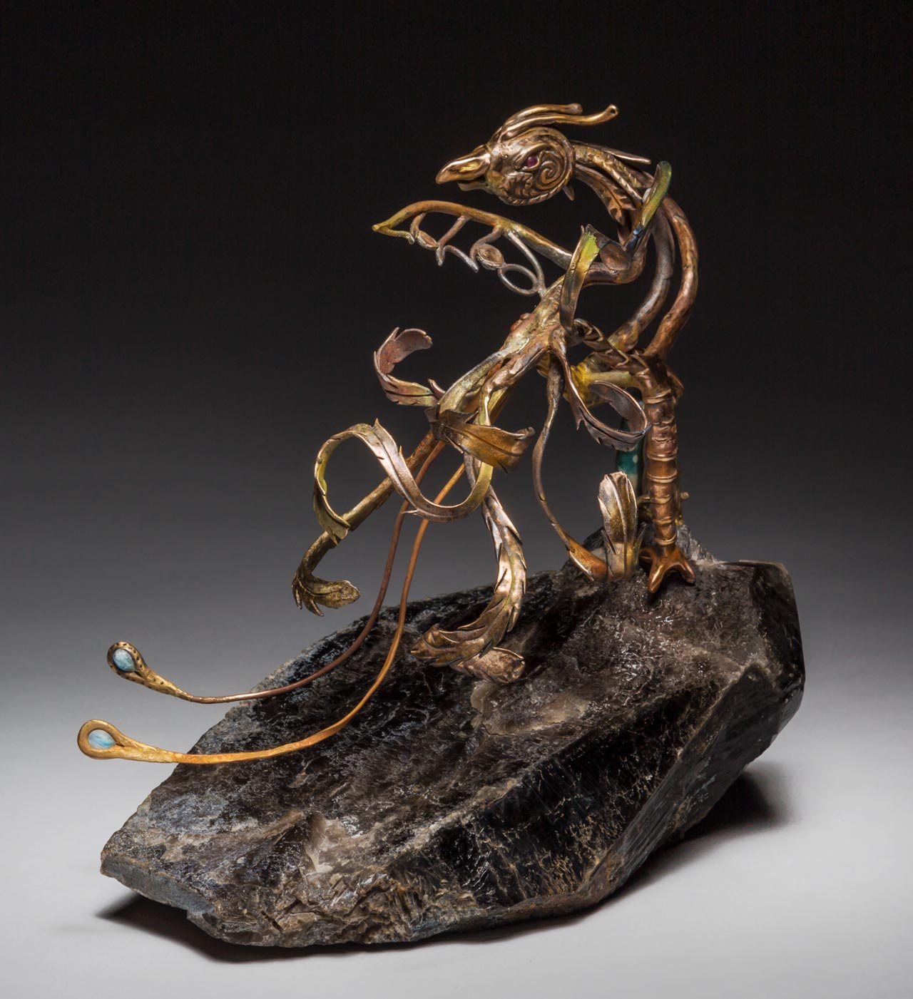 metal sculpture: phoenix back view